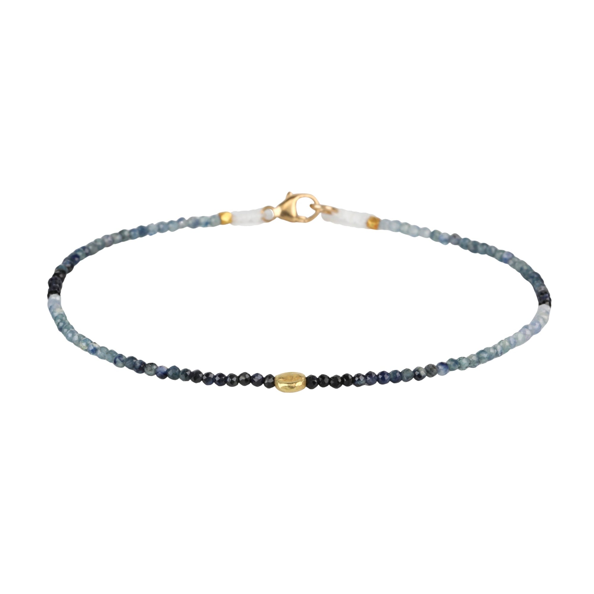 Ombre Blue Sapphire Faceted Beaded Bracelet with 18K Carved Nugget Bead - Peridot Fine Jewelry - Margaret Solow Jewelry