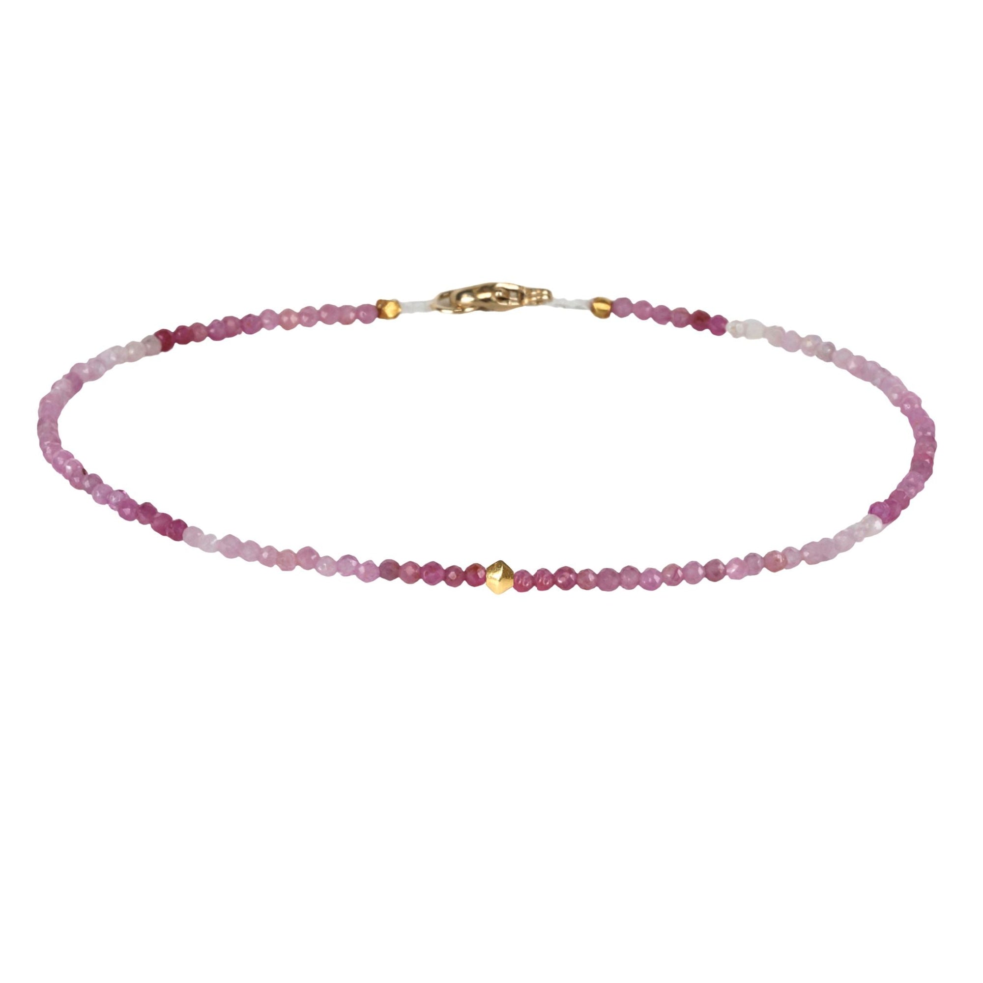 Ombre Pink Tourmaline Faceted Beaded Bracelet with 18K Knife - Edge Bead and Clasp - Peridot Fine Jewelry - Margaret Solow Jewelry