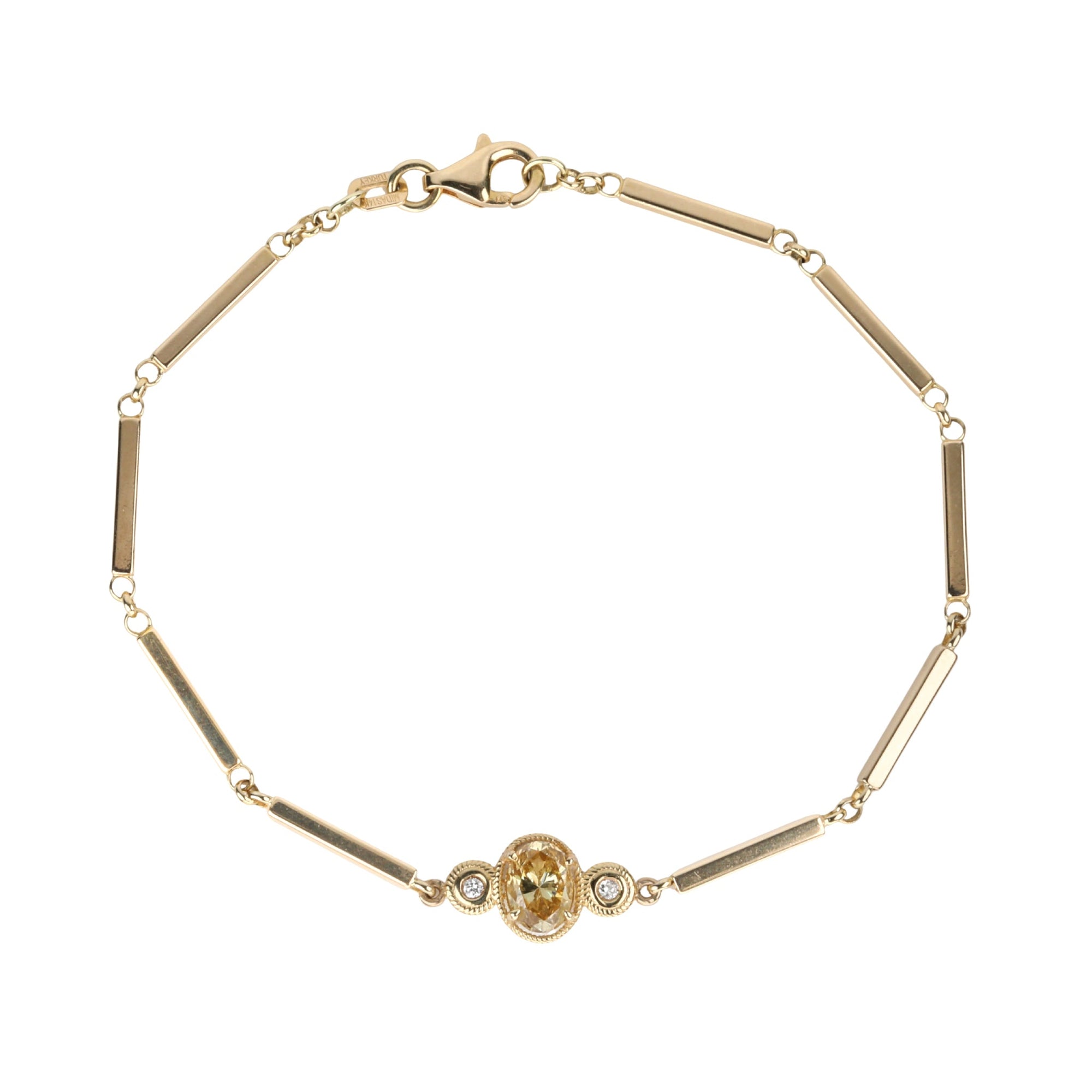 One Of A Kind 14K "Zosia" Chain Bracelet with Center Oval Cognac Diamond - Peridot Fine Jewelry - Zahava