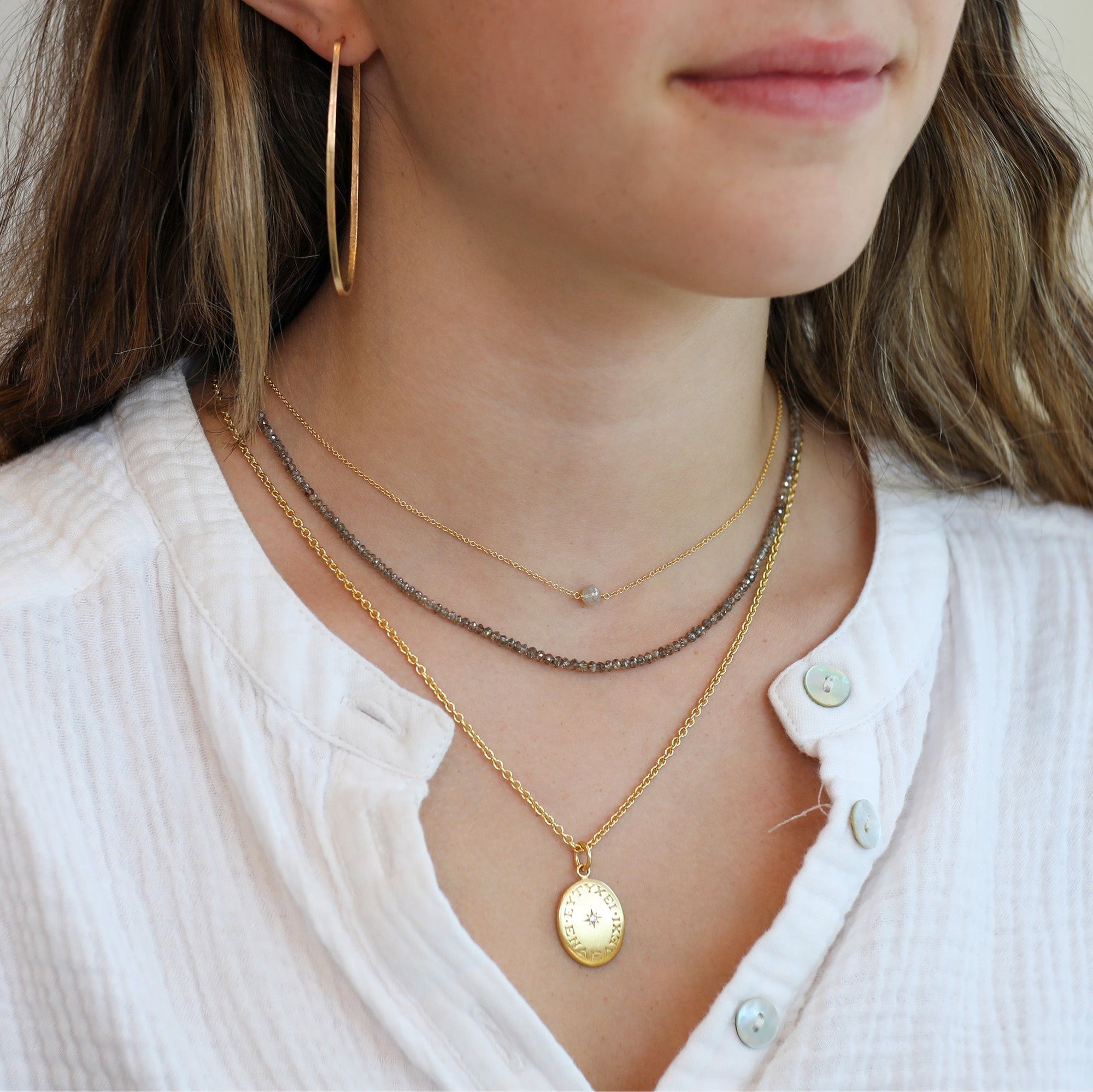 One of a Kind Faceted Cardamom Cognac Diamond Beaded Necklace - Peridot Fine Jewelry - Zahava