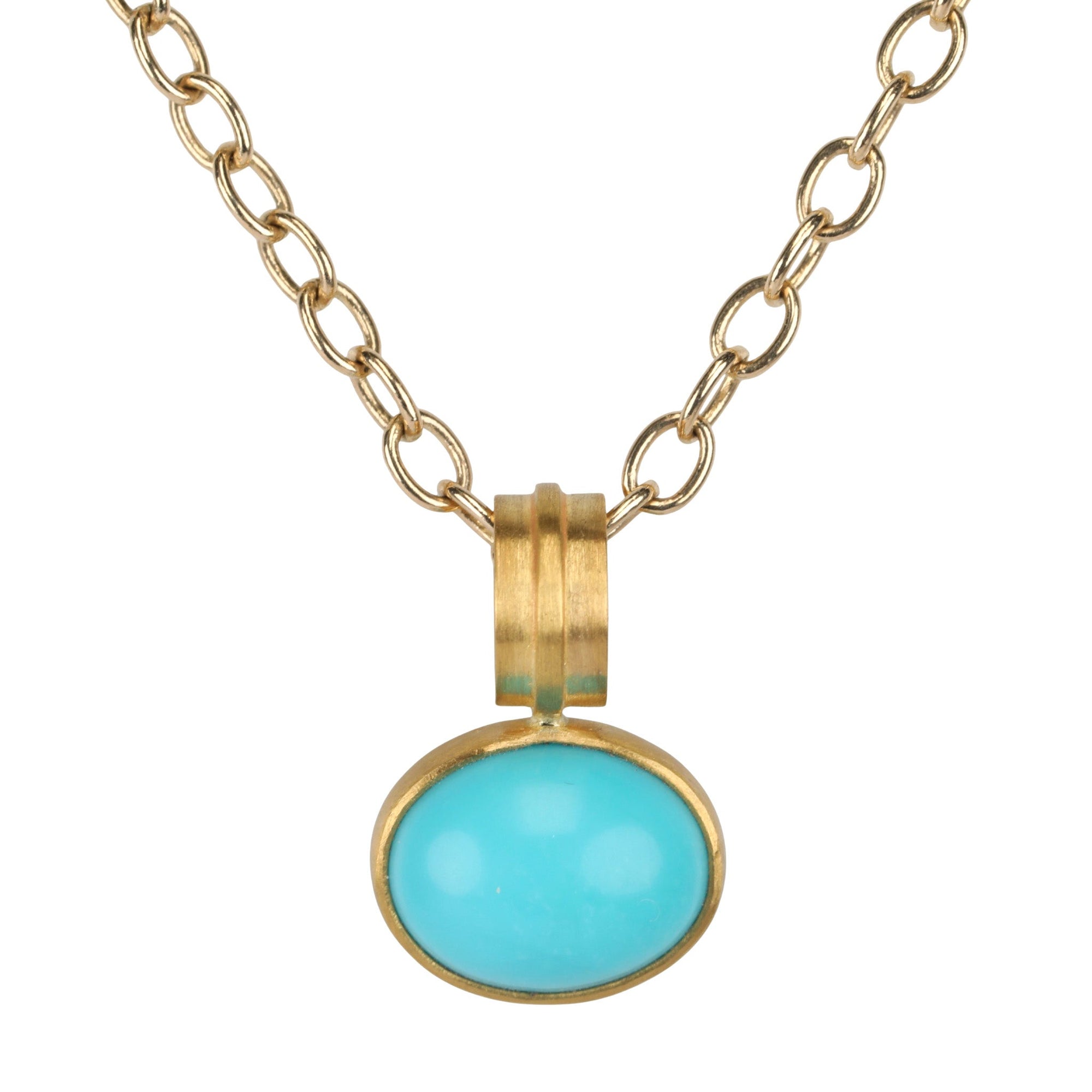 Oval Cabochon Turquoise Pendant Set in 22K - Peridot Fine Jewelry - Rosanne Pugliese