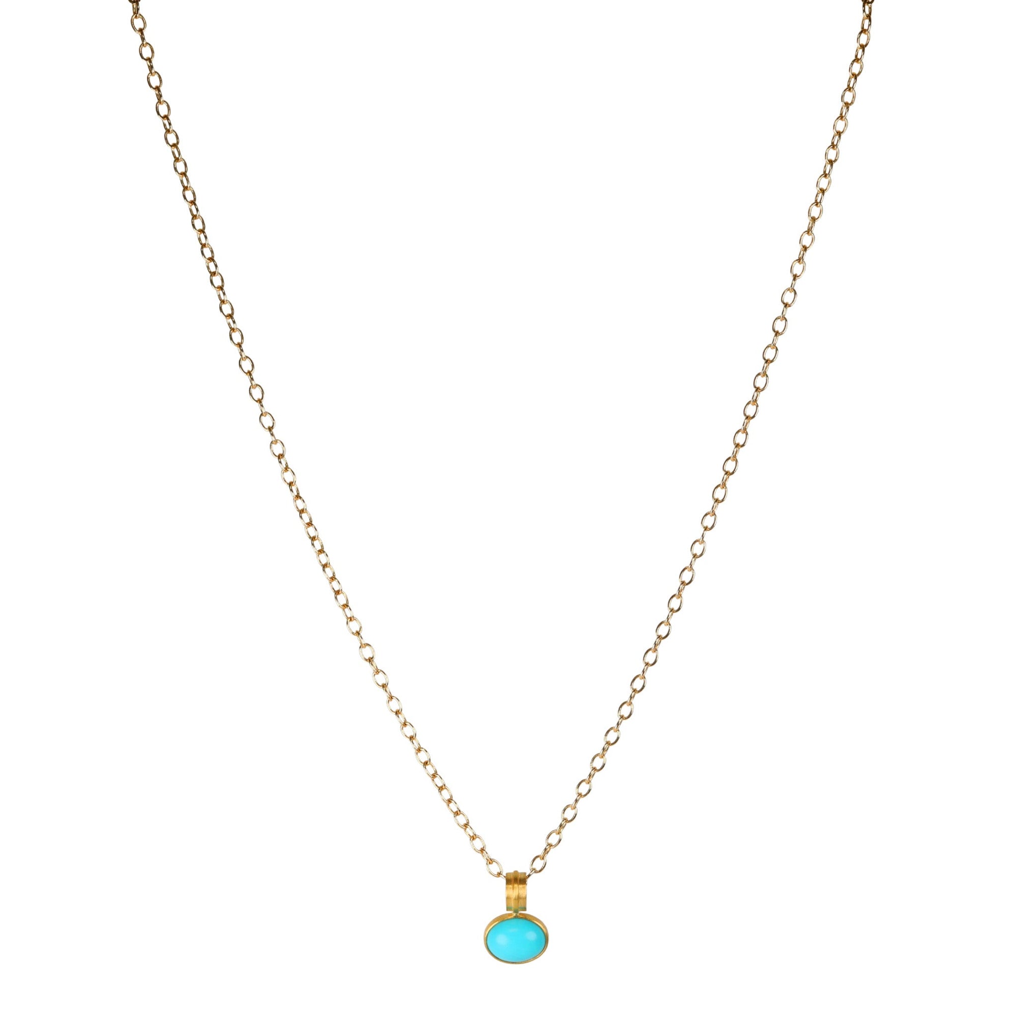 Oval Cabochon Turquoise Pendant Set in 22K - Peridot Fine Jewelry - Rosanne Pugliese