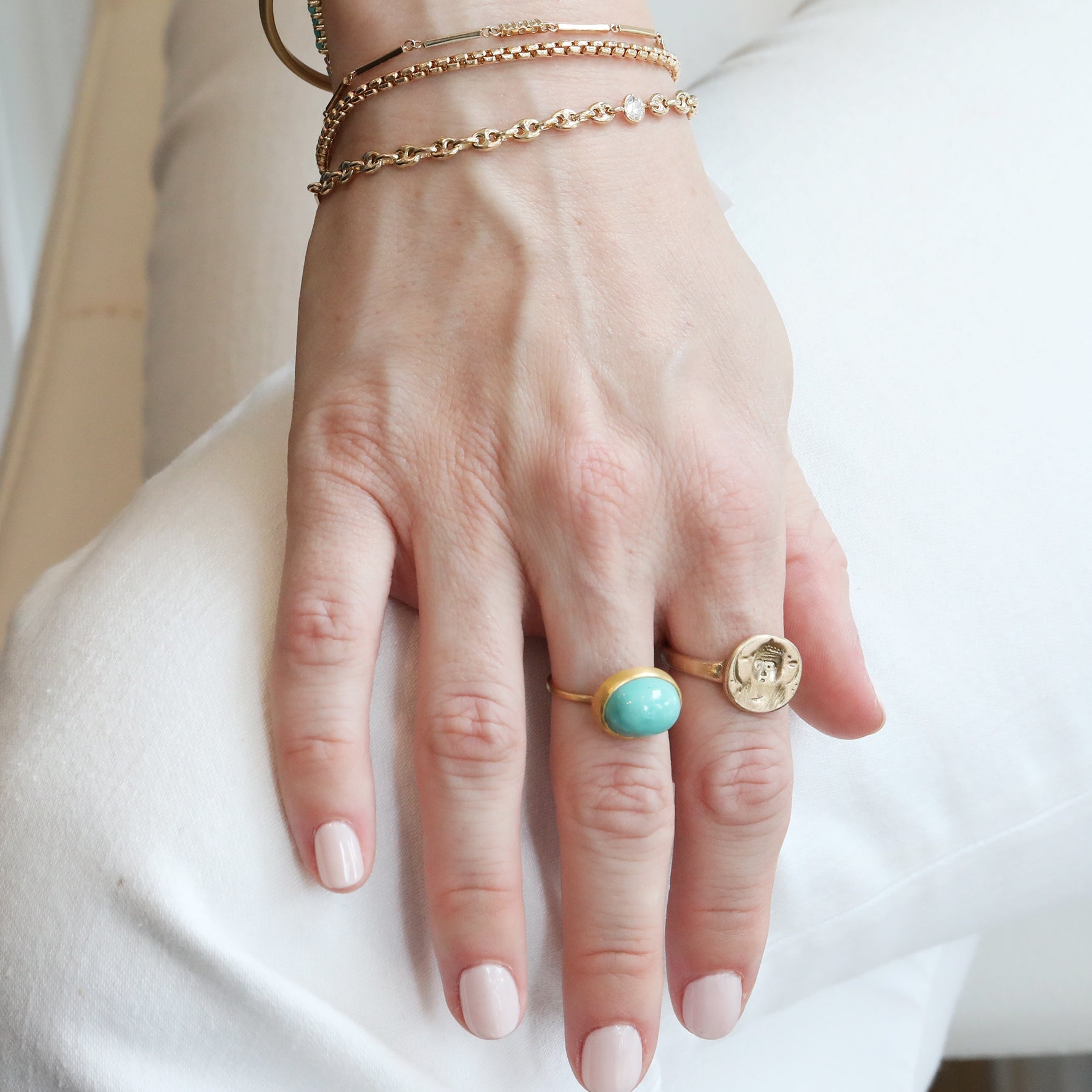 Oval Cabochon Turquoise Ring - Peridot Fine Jewelry - Rosanne Pugliese