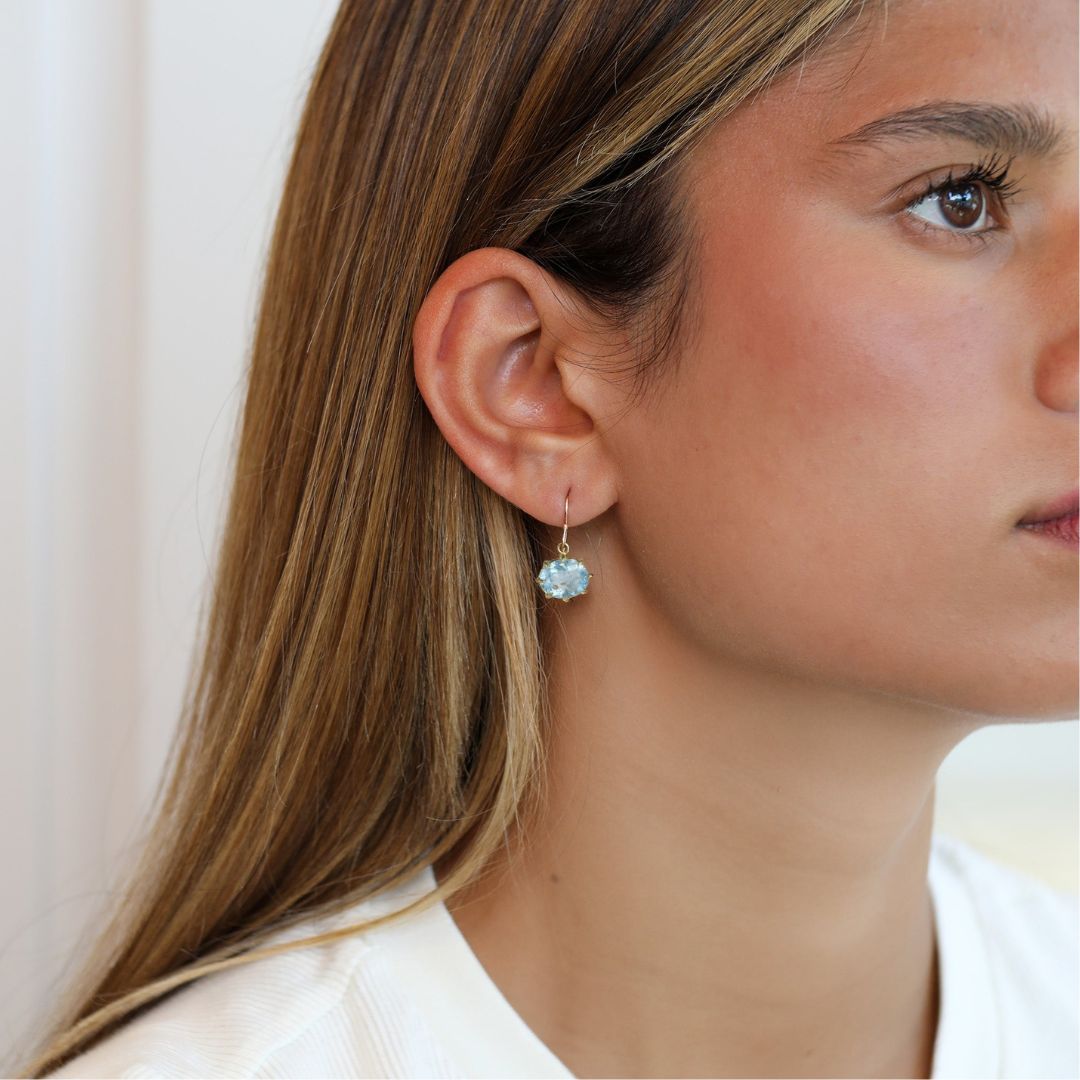 Oval Faceted Aquamarine Earrings - Peridot Fine Jewelry - Rosanne Pugliese