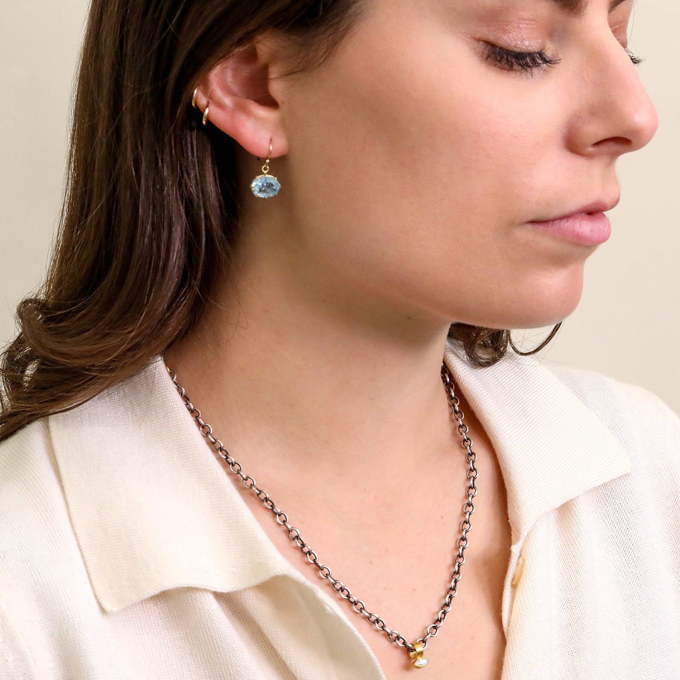 Oval Faceted Aquamarine Earrings - Peridot Fine Jewelry - Rosanne Pugliese