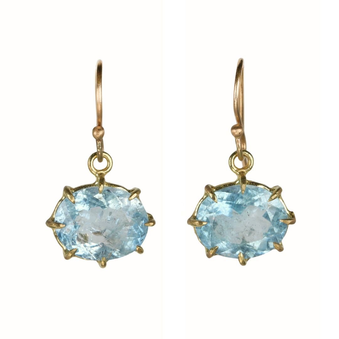Oval Faceted Aquamarine Earrings - Peridot Fine Jewelry - Rosanne Pugliese