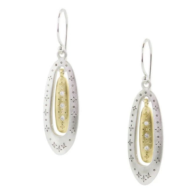 Oval Silver &amp; Gold &quot;Shooting Star&quot; Earrings - Peridot Fine Jewelry - Adel Chefridi