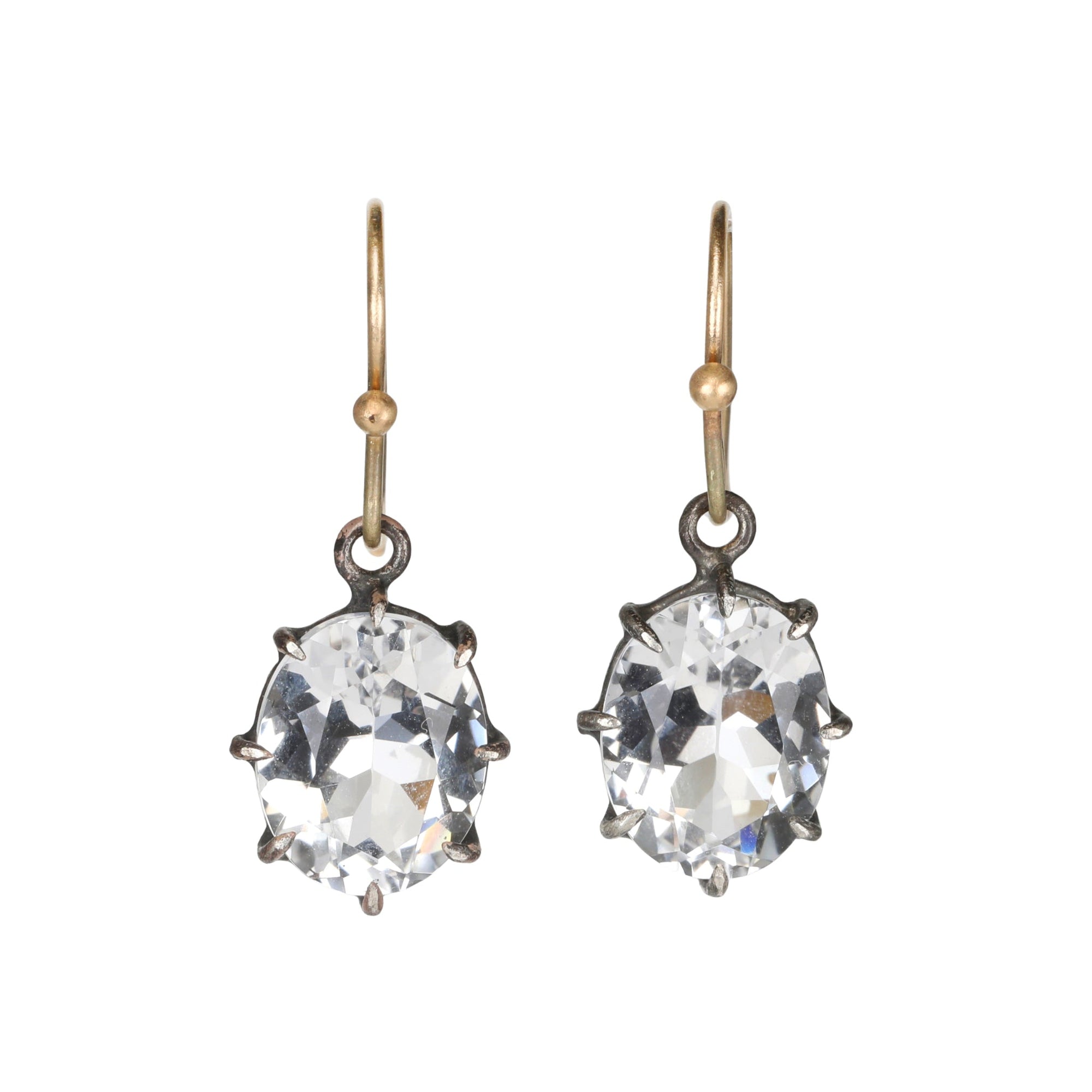 Oxidized Sterling Silver &amp; 14K Oval Faceted White Topaz Earrings - Peridot Fine Jewelry - Rosanne Pugliese