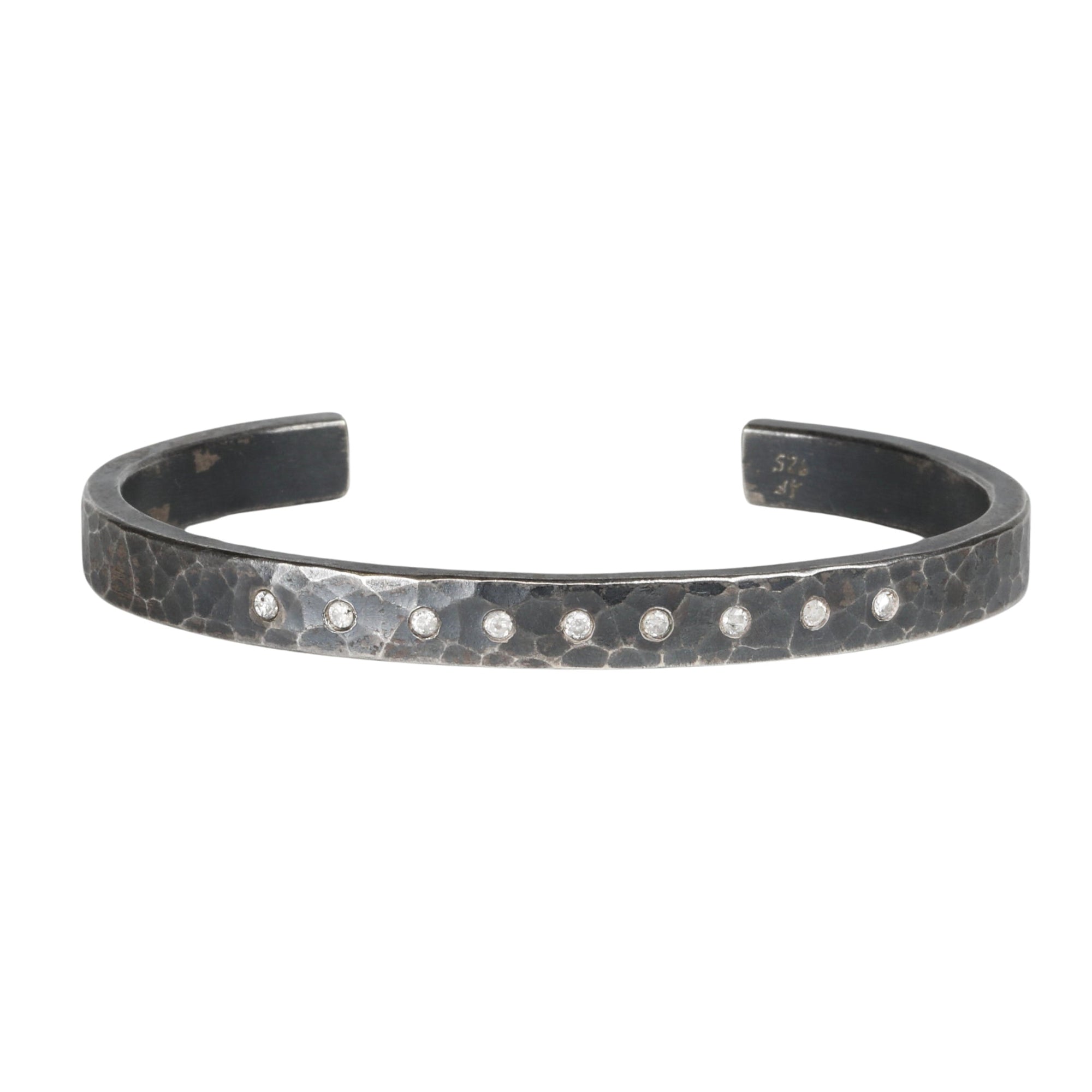 Oxidized Sterling Silver Cuff with Silvermist Diamonds - Peridot Fine Jewelry - Annie Fensterstock