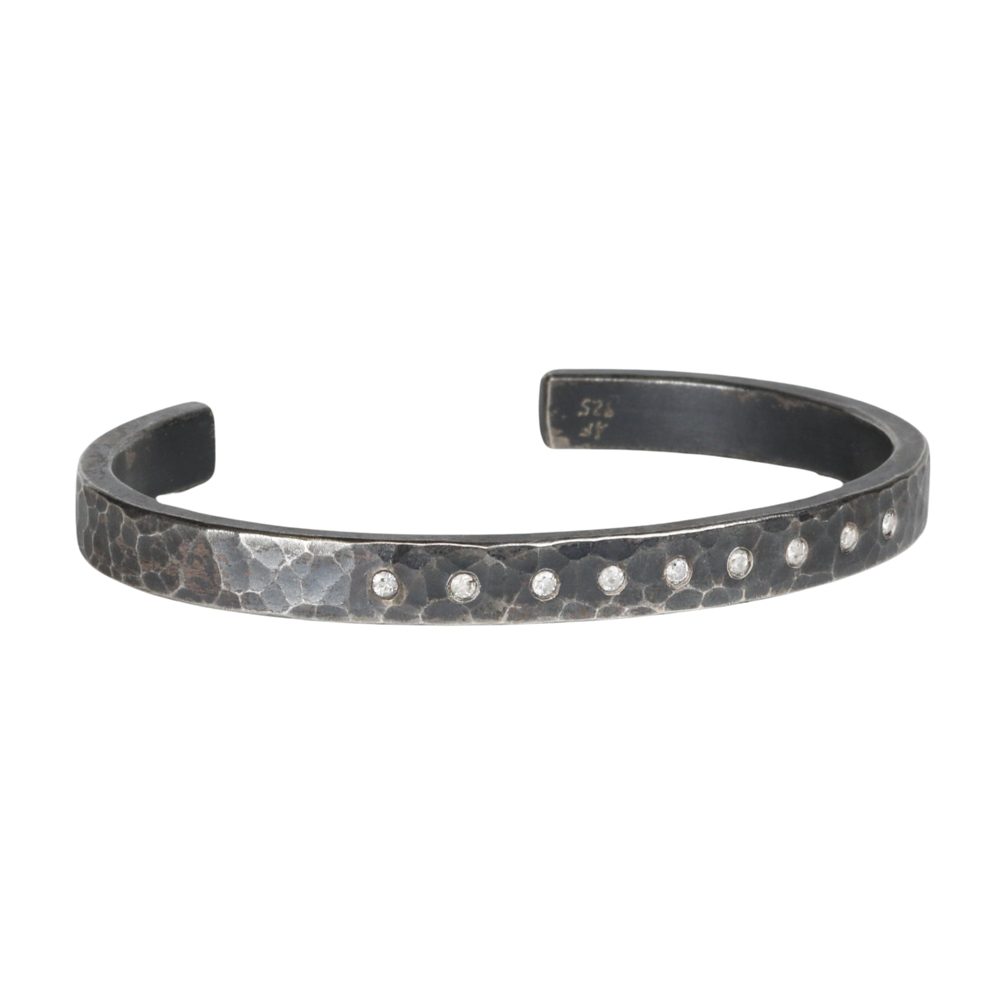 Oxidized Sterling Silver Cuff with Silvermist Diamonds - Peridot Fine Jewelry - Annie Fensterstock