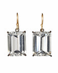 Oxidized Sterling Silver Prong-Set Emerald Cut White Topaz Earrings on 14K French Ear Wires - Peridot Fine Jewelry - Rosanne Pugliese