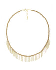 Gold Vermeil Chain & Beige Silk Woven Necklace with Center Chain "Fringe" Section