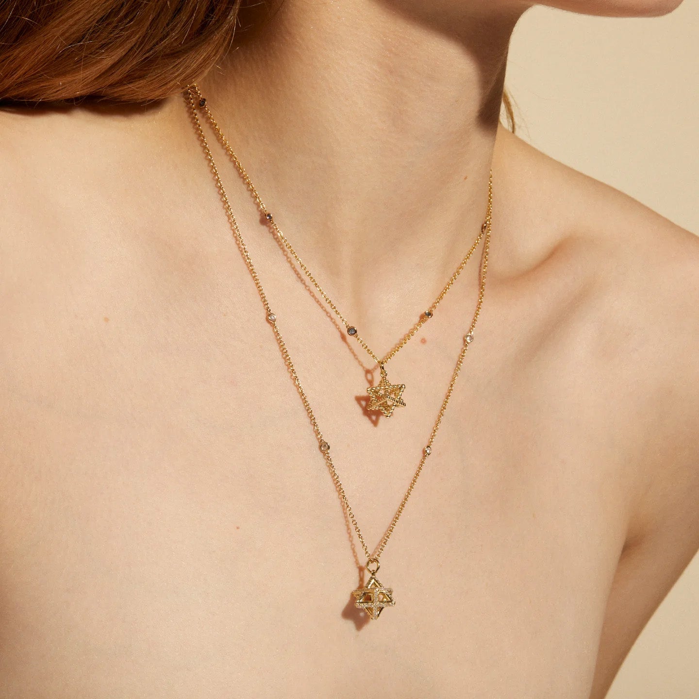 Pave Diamond "Sculptural" Star of David Pendant - Peridot Fine Jewelry - Zahava