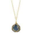Pear Shaped Kyanite Pendant Necklace with Grey - Blue Crystal Beaded Halo on Gold Fill Fine Oval Link Chain - Peridot Fine Jewelry - Dana Kellin