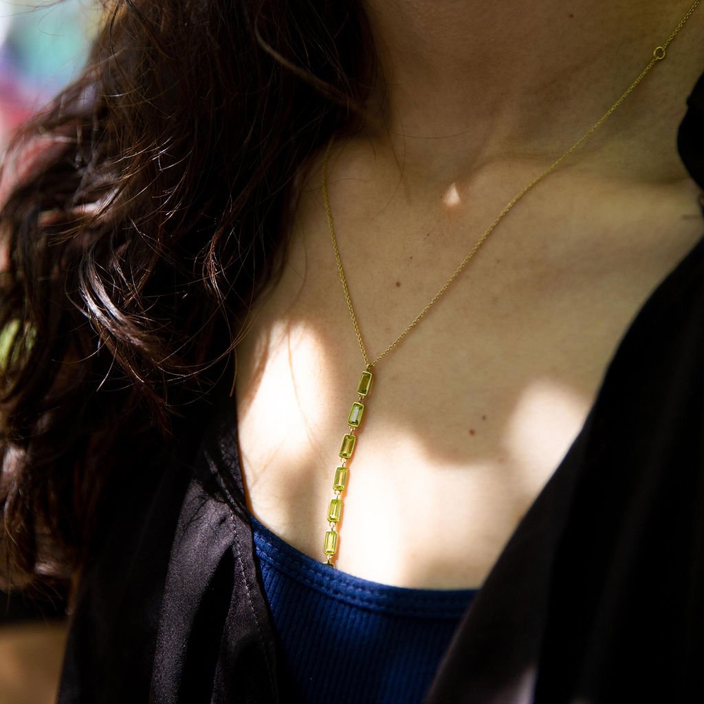 Peridot Baguette &quot;Stiletto&quot; Lariat Necklace - Peridot Fine Jewelry - Kothari