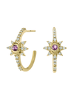 Pink Sapphire Mini Starburst Hoop Earrings with Pave Diamonds - Peridot Fine Jewelry - Zahava