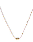 Pink Seed & Multi - Shape Gold Vermeil Beaded Necklace with Large Center Geometric Gold Vermeil Bead - Peridot Fine Jewelry - Debbie Fisher