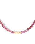 Pink Tourmaline Beaded Necklace with Five Hammered 18K Beads - Peridot Fine Jewelry - Anne Sportun