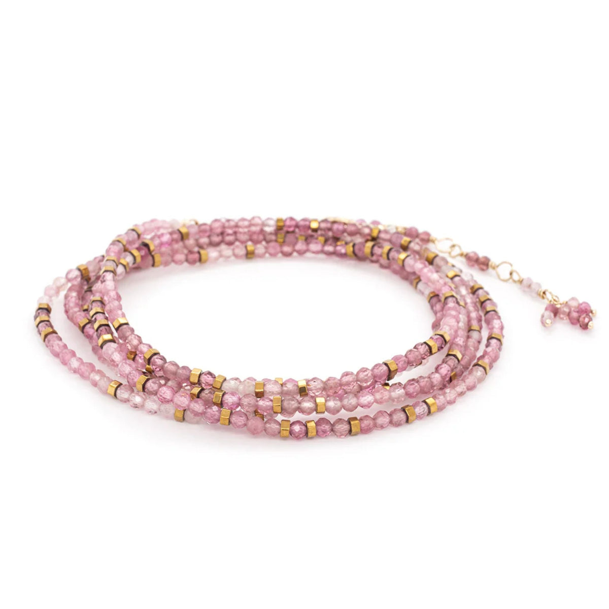 Pink Tourmaline "Confetti" Beaded Wrap Bracelet - Peridot Fine Jewelry - Anne Sportun