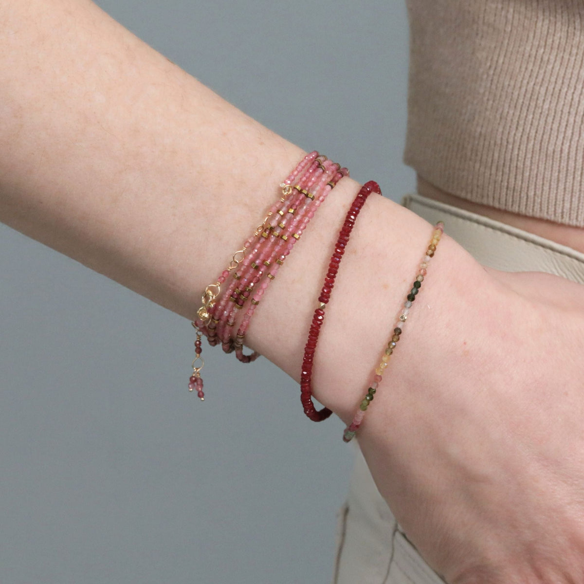 Pink Tourmaline "Confetti" Beaded Wrap Bracelet - Peridot Fine Jewelry - Anne Sportun