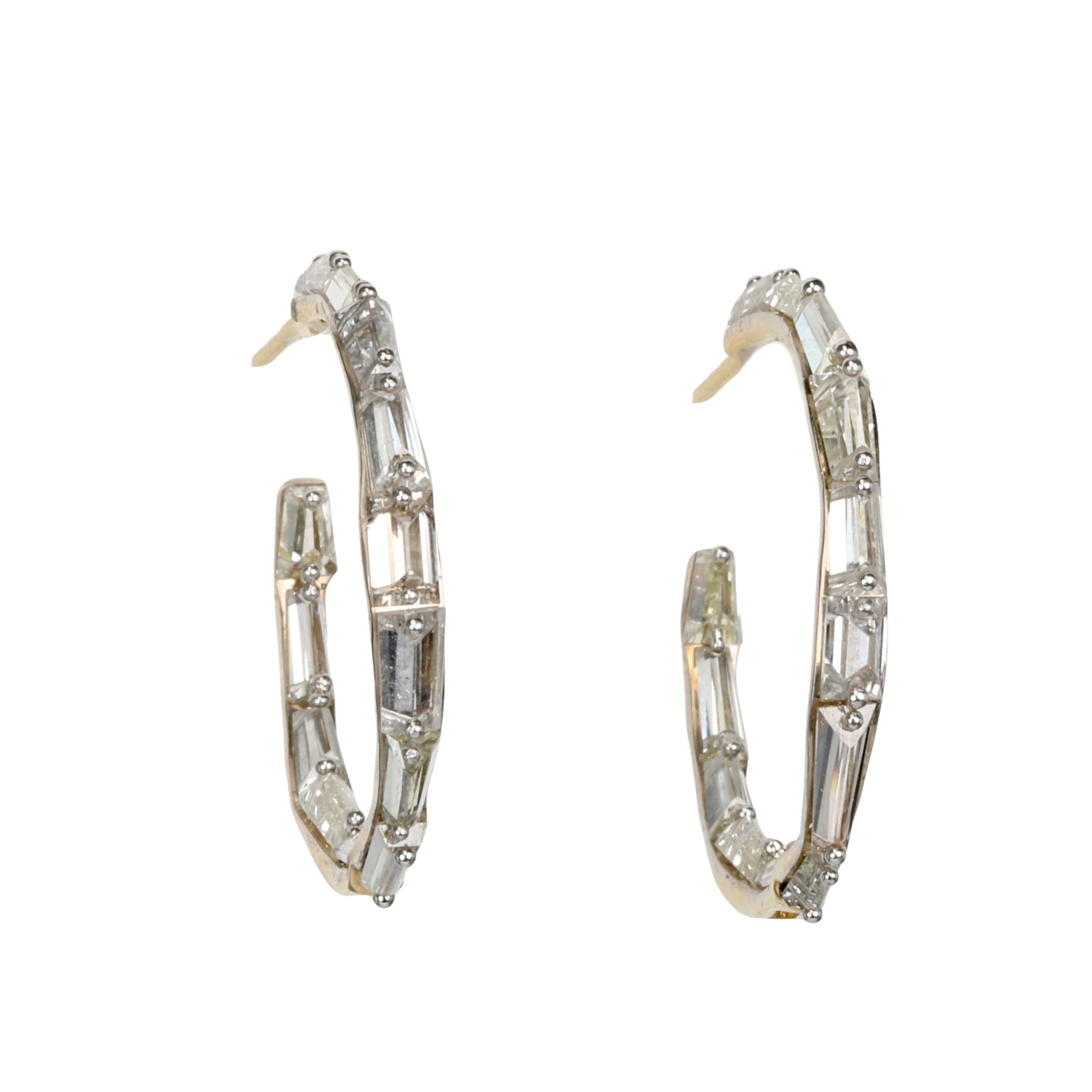 Platinum and 18K Gold Baguette Diamond Hoops - Peridot Fine Jewelry - TAP by Todd Pownell