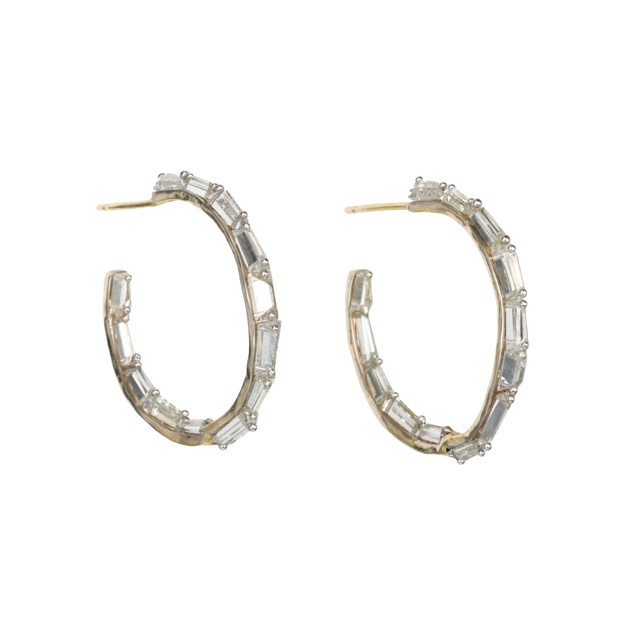 Platinum and 18K Gold Baguette Diamond Hoops - Peridot Fine Jewelry - TAP by Todd Pownell