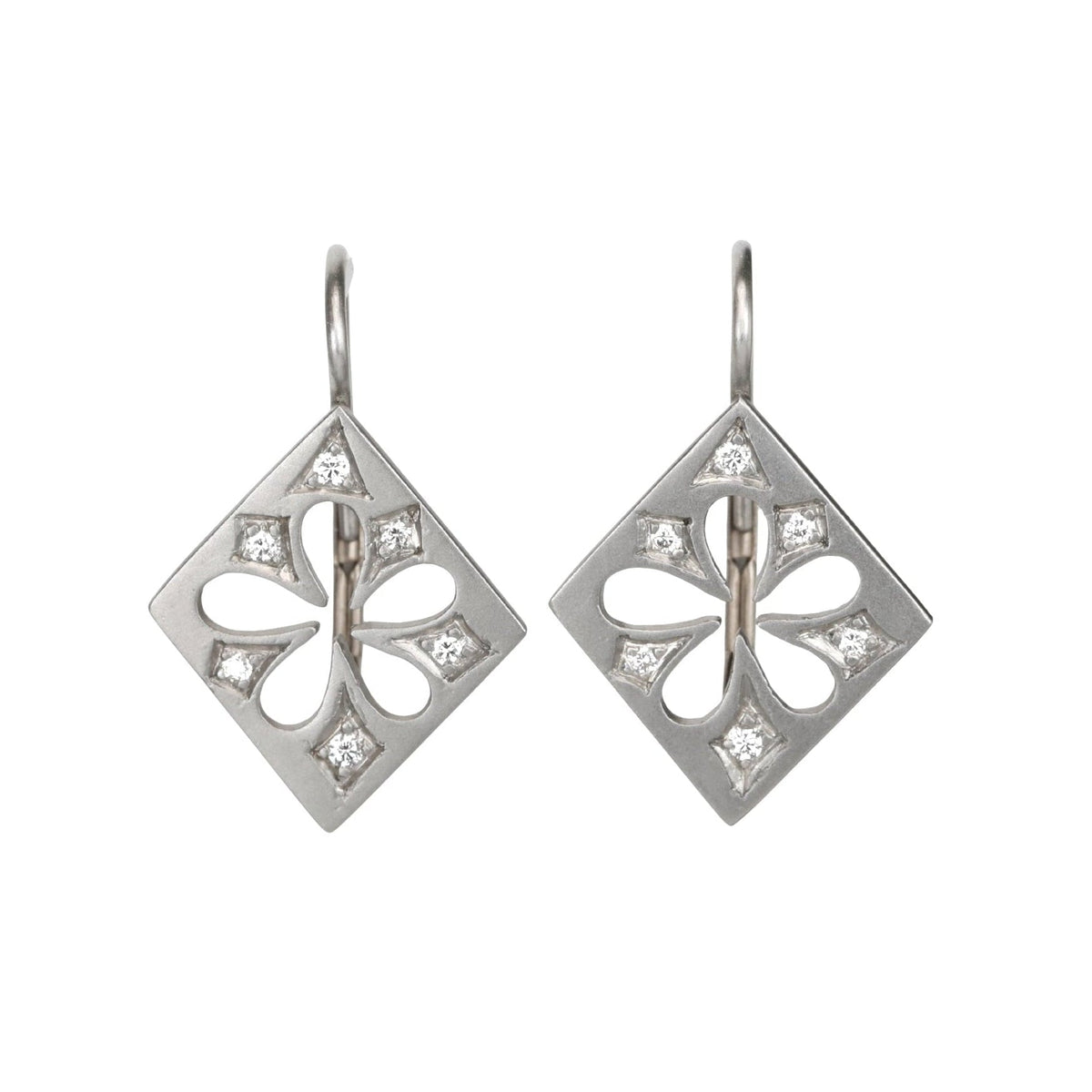 Platinum &amp; Diamond Cutout Flower Earrings - Peridot Fine Jewelry - Cathy Waterman