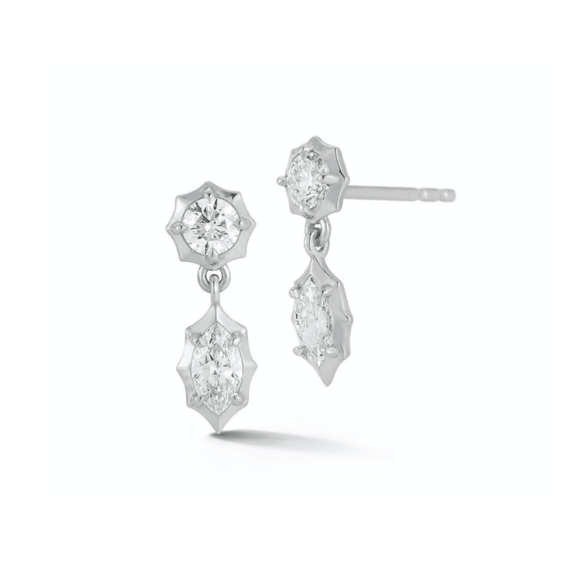 Platinum &amp; Diamond Two Stone "Maverick" Drop Earrings - Peridot Fine Jewelry - Jade Trau