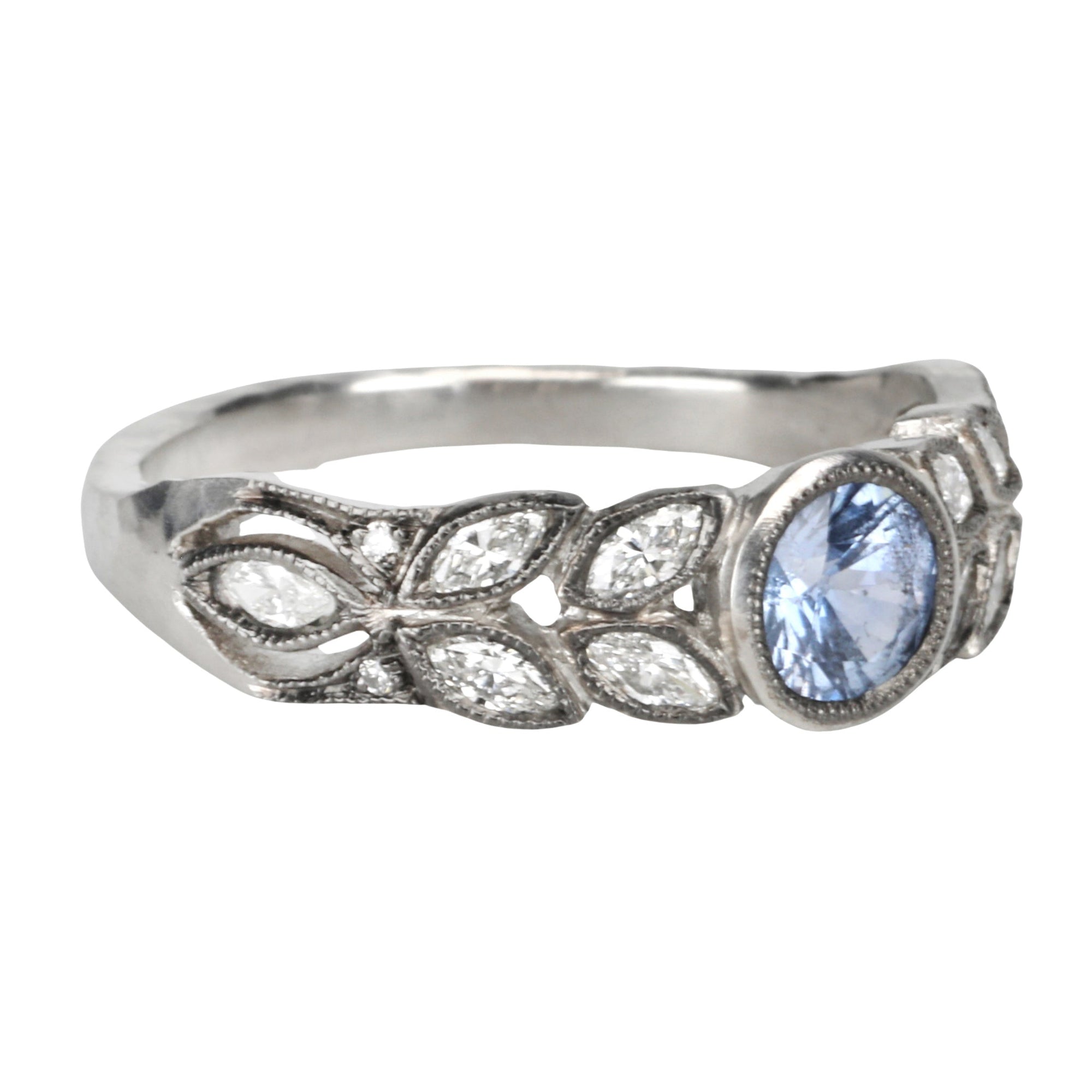 Platinum "Small Garland" Ring with Light Blue Sapphire & Marquise Diamonds - Peridot Fine Jewelry - Cathy Waterman