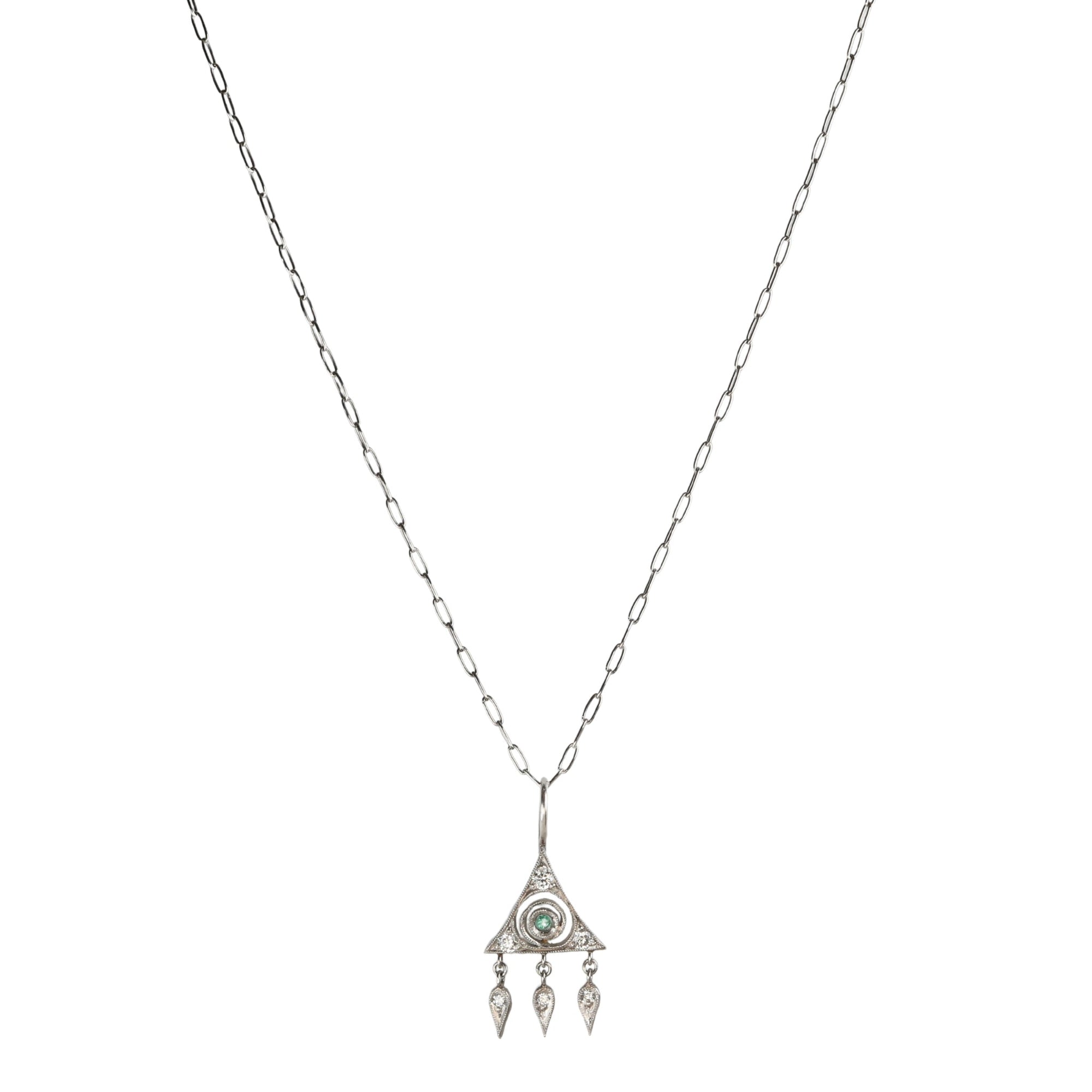 Platinum &quot;Small Thorn Berry&quot; Charm with Center Emerald and Diamond Details - Peridot Fine Jewelry - Cathy Waterman