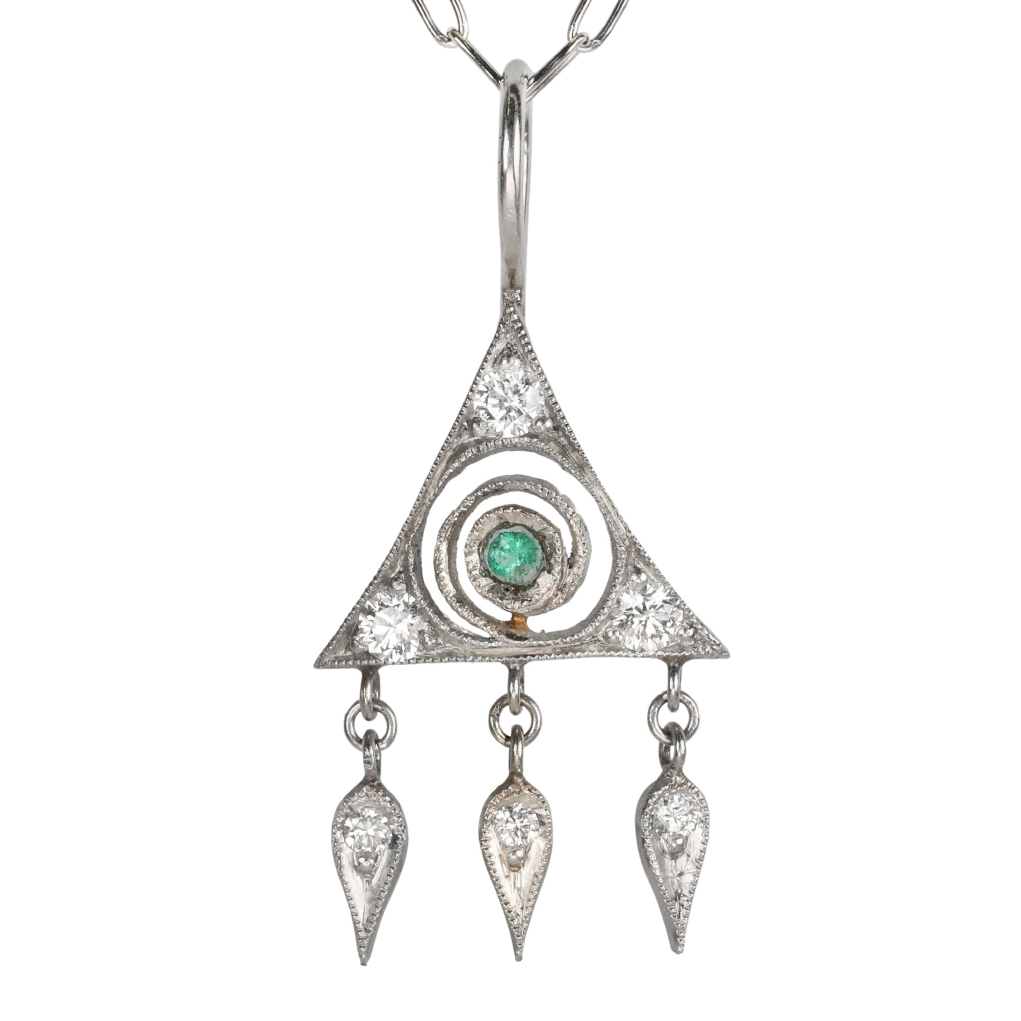Platinum &quot;Small Thorn Berry&quot; Charm with Center Emerald and Diamond Details - Peridot Fine Jewelry - Cathy Waterman