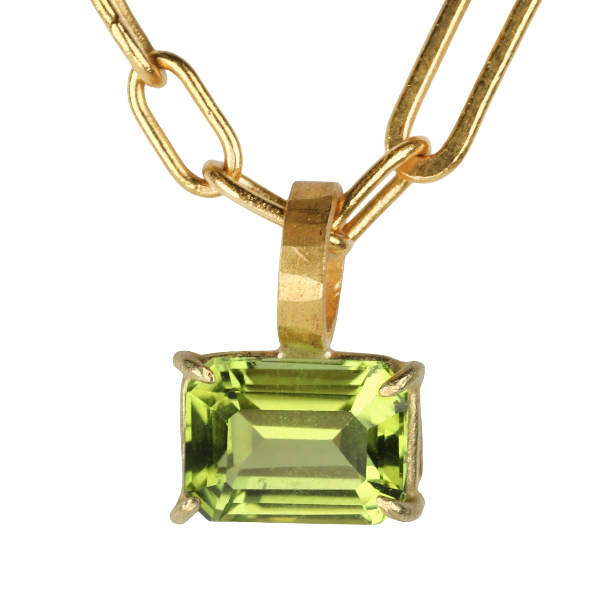 Prong-Set Emerald-Cut Peridot Mini Gem Pendant - Peridot Fine Jewelry - Rosanne Pugliese