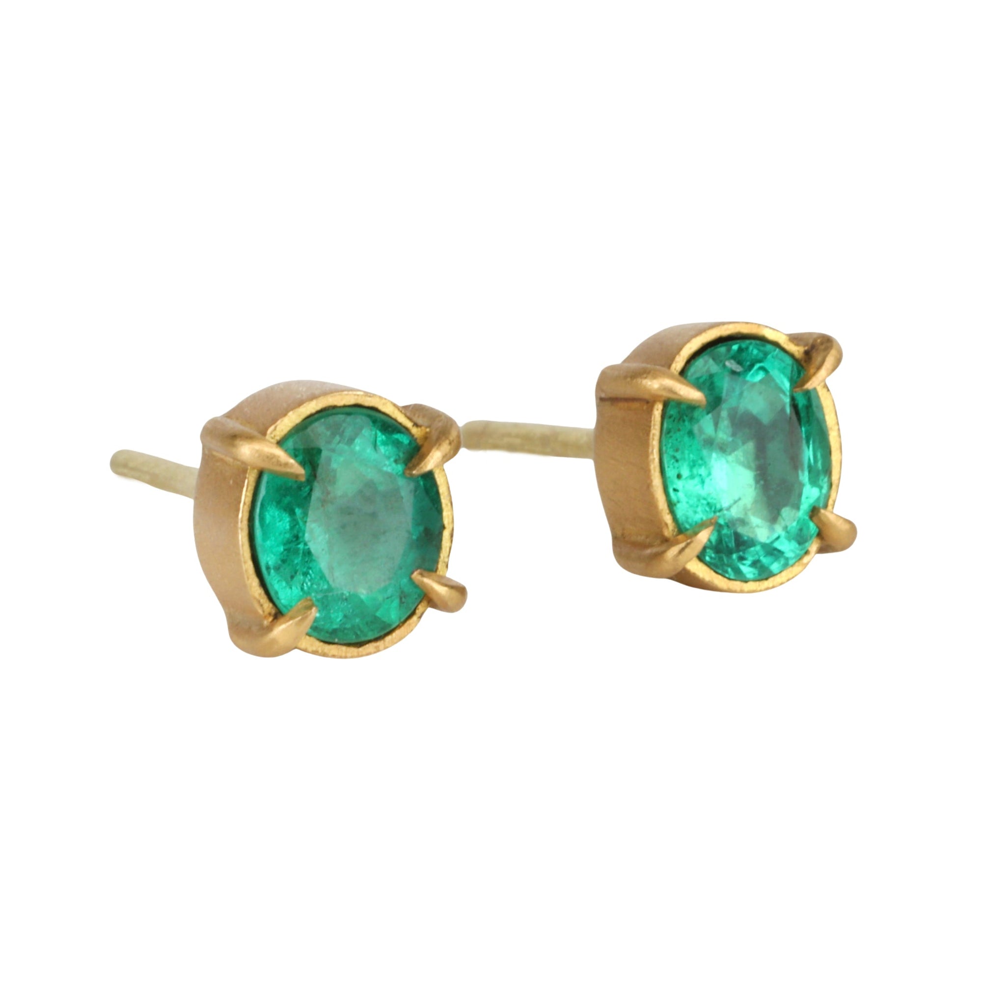 Prong-Set Oval Emerald Stud Earrings - Peridot Fine Jewelry - Annie Fensterstock