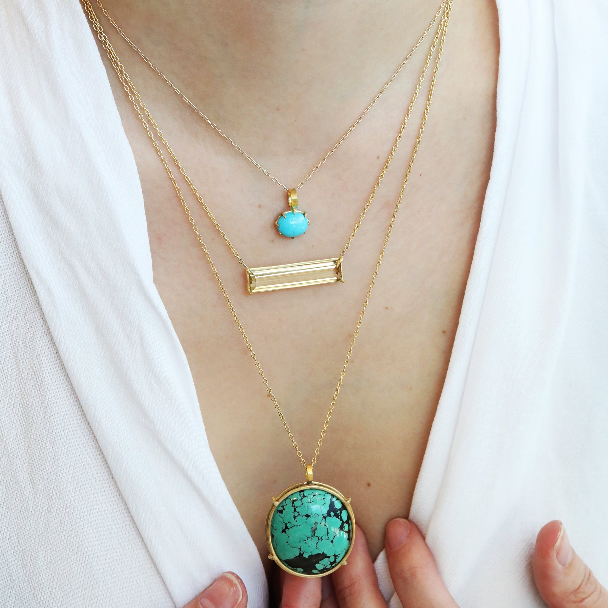 Prong-Set Oval Sleeping Beauty Turquoise Pendant - Peridot Fine Jewelry - Rosanne Pugliese