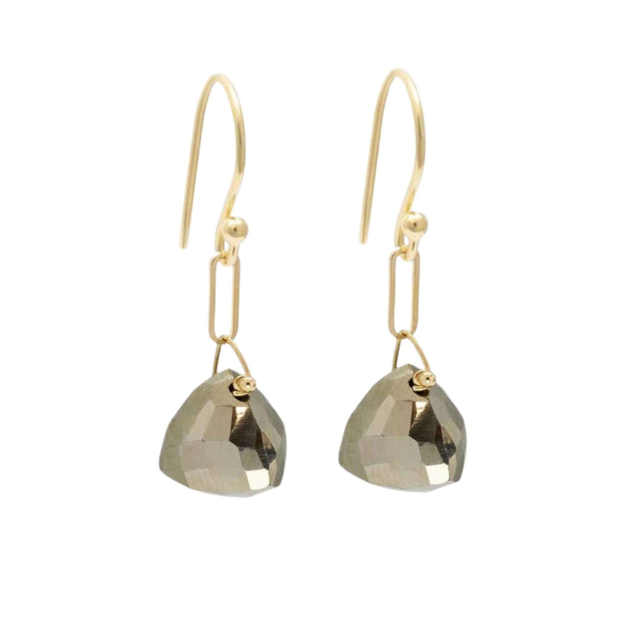 Pyrite and Gold Drop Earrings - Peridot Fine Jewelry - Anne Sportun