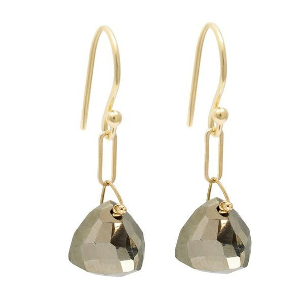 Pyrite and Gold Drop Earrings - Peridot Fine Jewelry - Anne Sportun