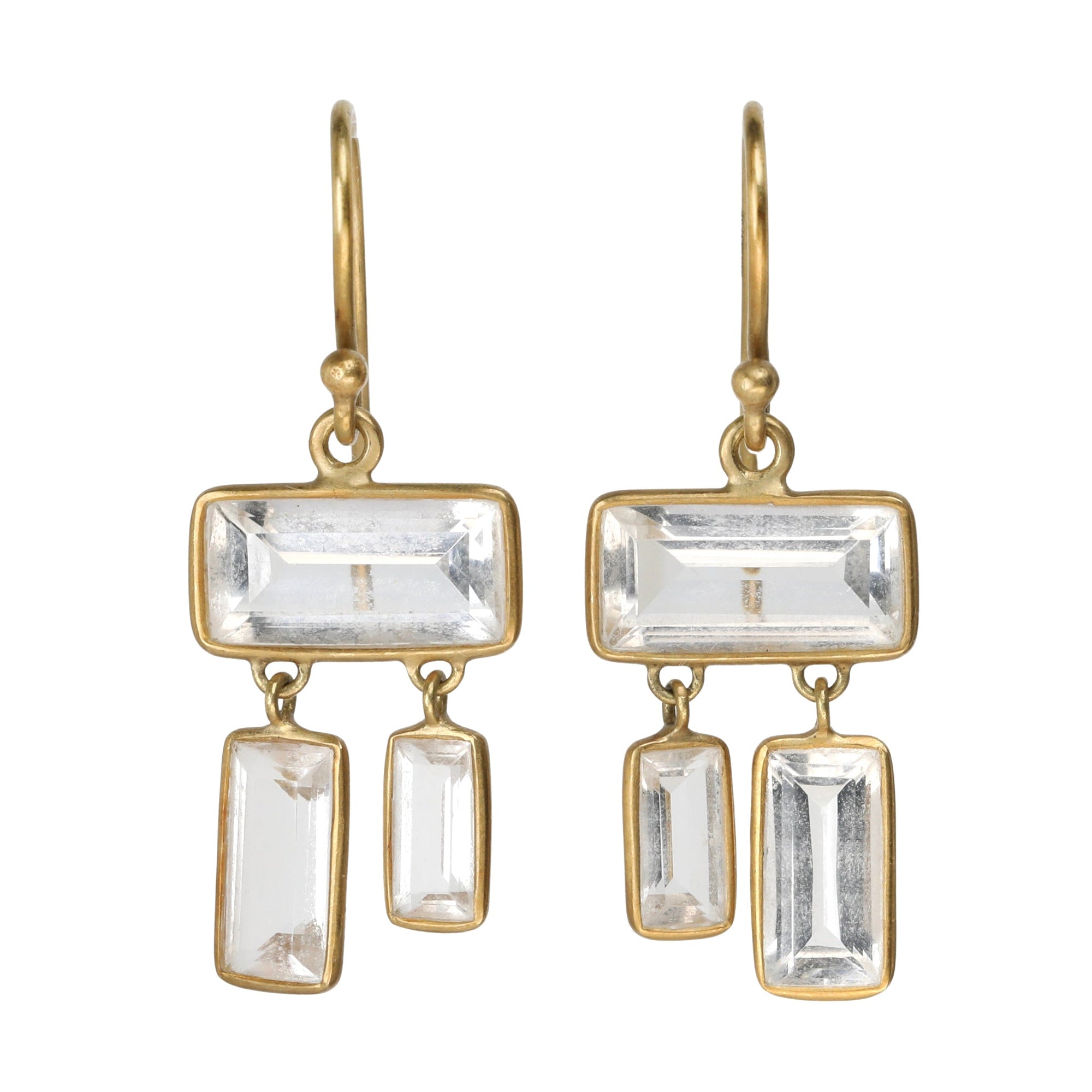 Rock Crystal "Dancing Baguette" Drop Earrings - Peridot Fine Jewelry - Kothari