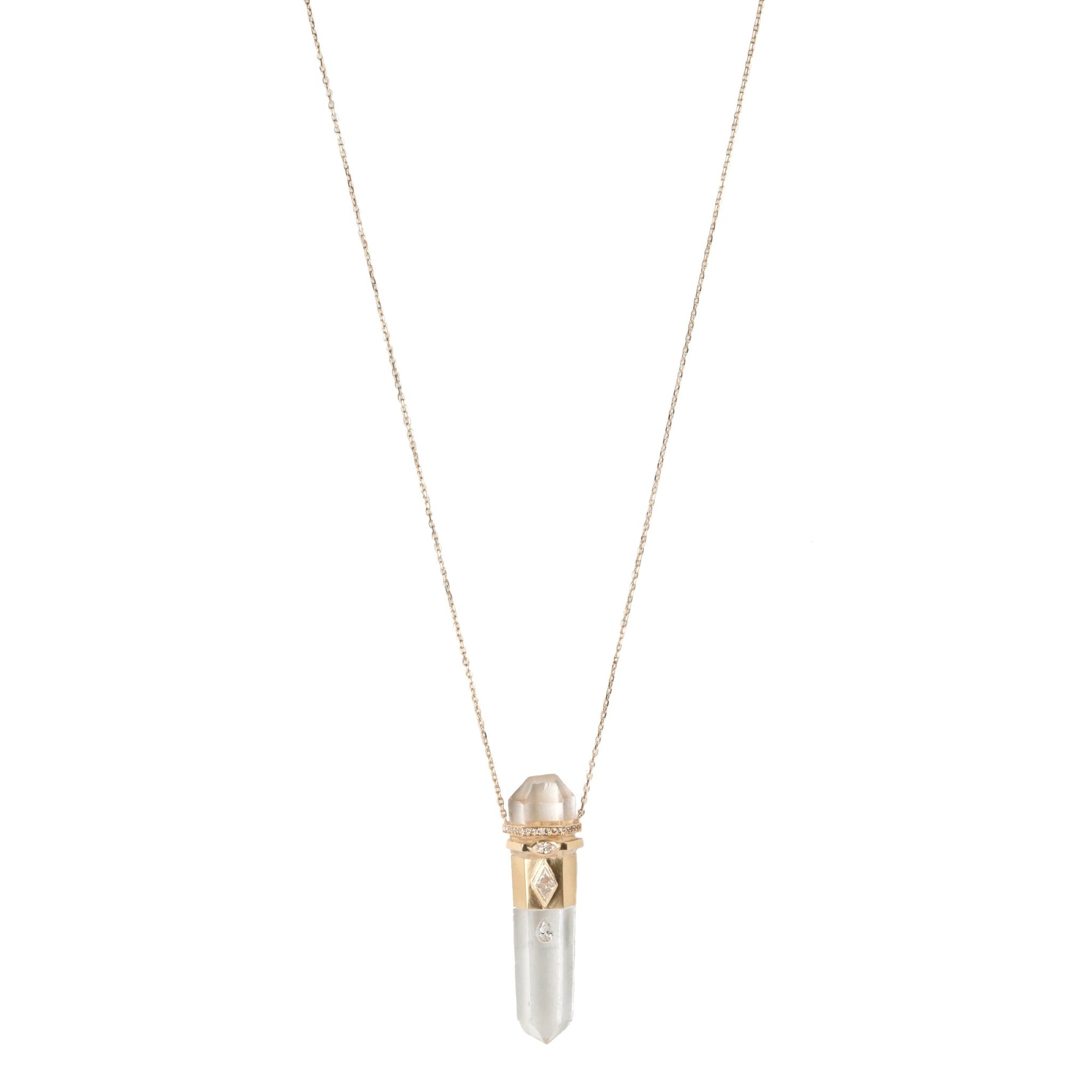 Rock Crystal "Pencil" Pendant Necklace with Diamond Details - Peridot Fine Jewelry - Celine Daoust