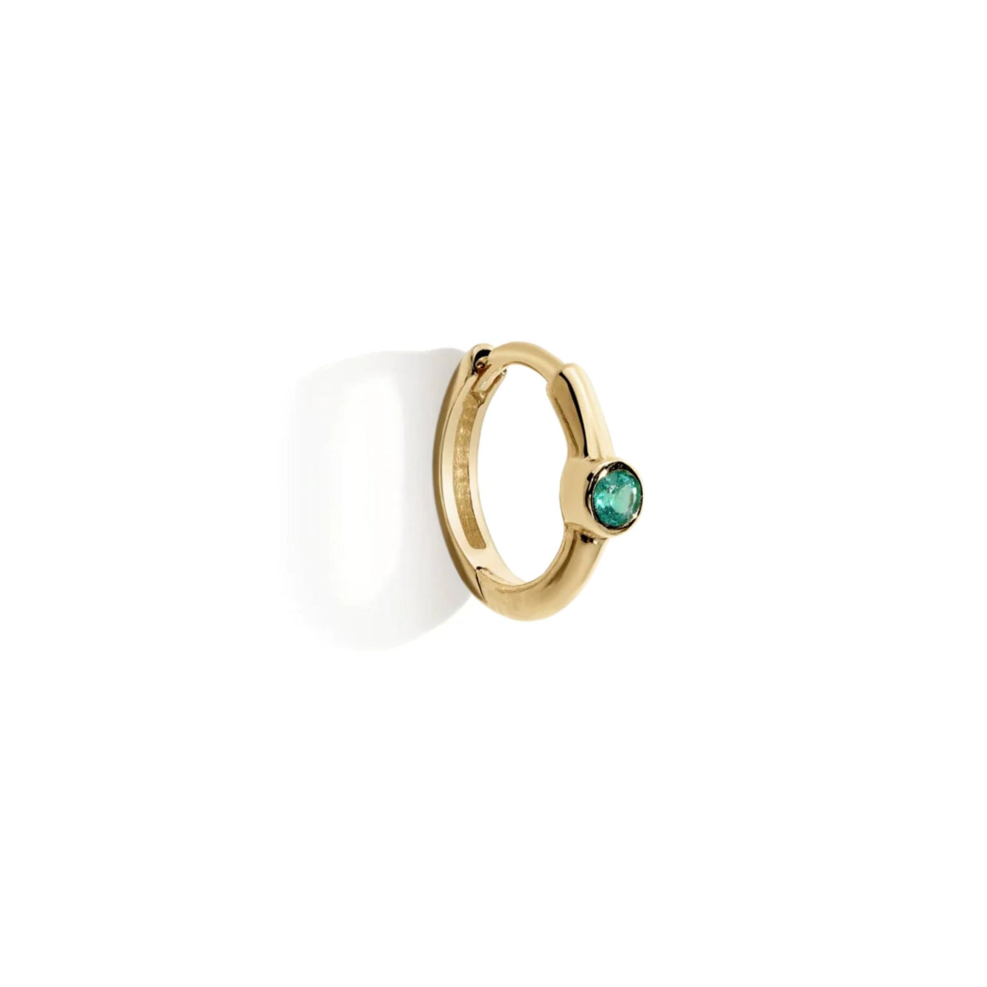 &quot;Romy&quot; Huggie Click Hoop Earring with Bezel - Set Emerald - Peridot Fine Jewelry - Zahava