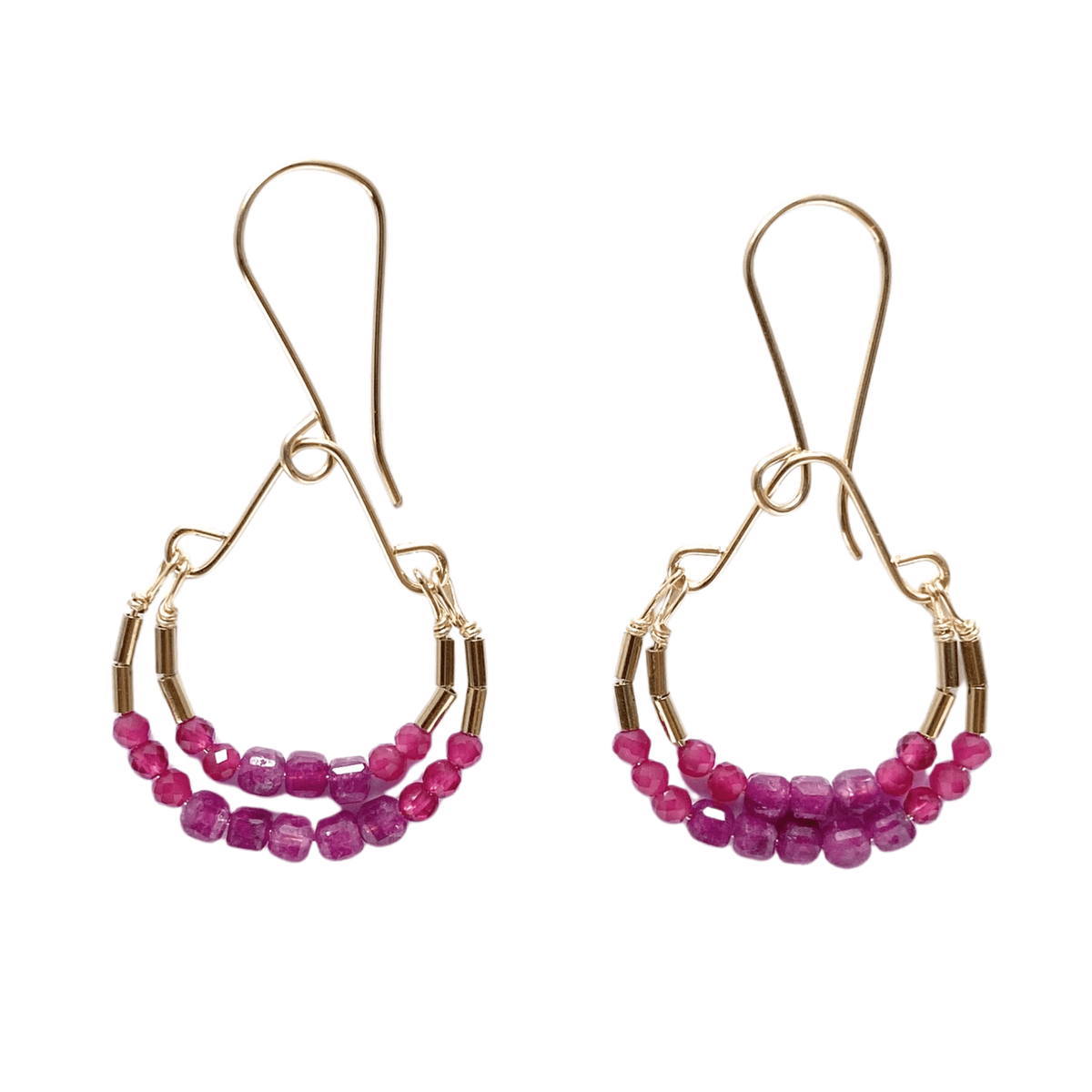Ruby &amp; Pink Quartz Beaded "Double Hoop" Earrings - Peridot Fine Jewelry - Debbie Fisher