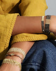 Ruthenium & Black Silk Woven Slim Bracelet with Gold Mesh Center - Peridot Fine Jewelry - Marie Laure Chamorel