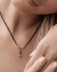 Ruthenium & Gold Vermeil Woven Chain Necklace with Bezel-Set Polki Diamond Slice & Triple Granule Dangle Charm - Peridot Fine Jewelry - Marie Laure Chamorel