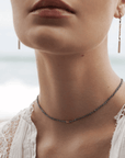 Ruthenium Woven Chain Necklace with Center Vermeil & Polki Diamond Rondelle Bead - Peridot Fine Jewelry - Marie Laure Chamorel