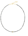 Ruthenium Woven Chain Necklace with Center Vermeil & Polki Diamond Rondelle Bead - Peridot Fine Jewelry - Marie Laure Chamorel