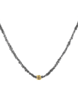Ruthenium Woven Chain Necklace with Center Vermeil & Polki Diamond Rondelle Bead - Peridot Fine Jewelry - Marie Laure Chamorel