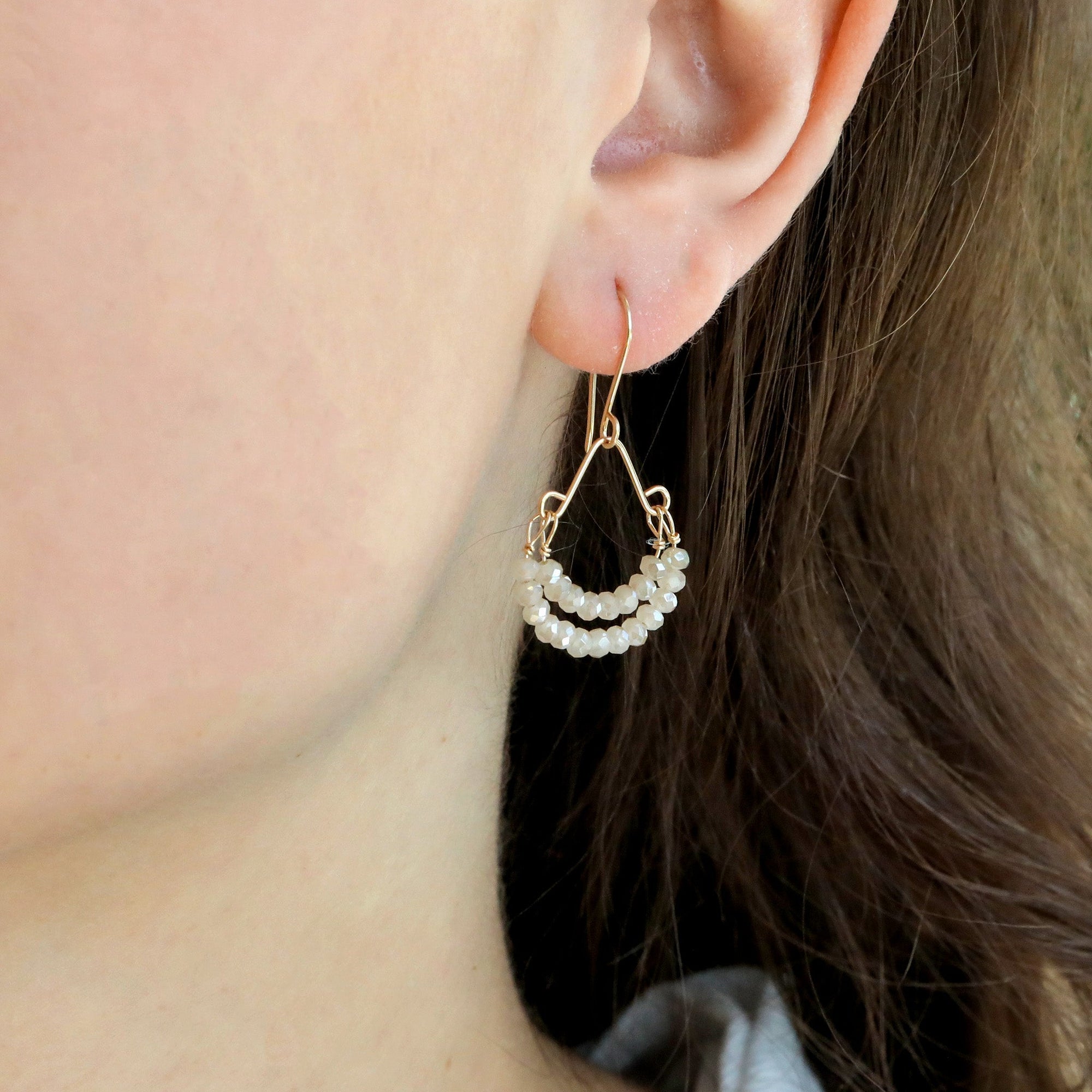 Sandy Quartz Beaded &quot;Double Hoop&quot; Earrings - Peridot Fine Jewelry - Debbie Fisher