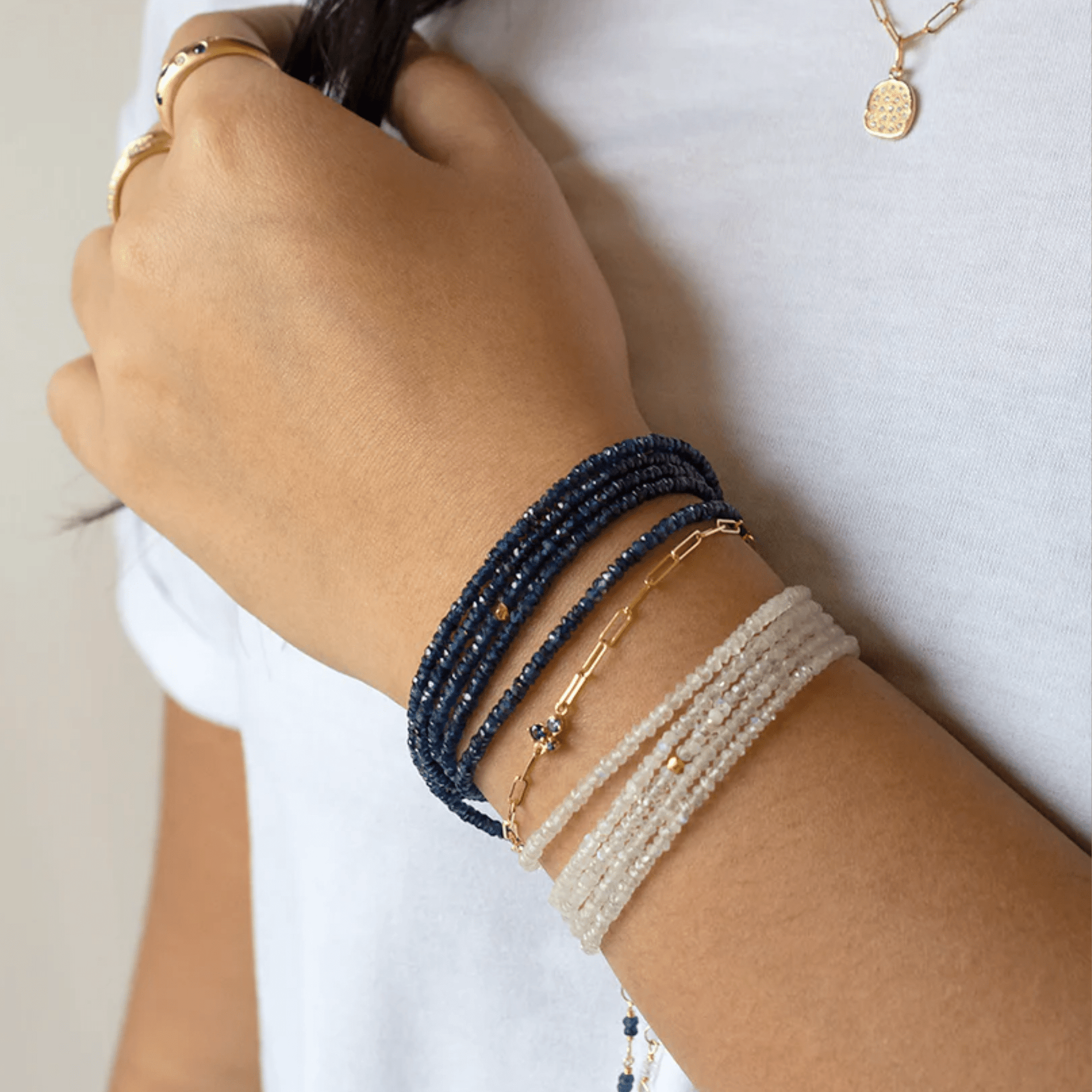 Sapphire Beaded Wrap Bracelet - Peridot Fine Jewelry - Anne Sportun