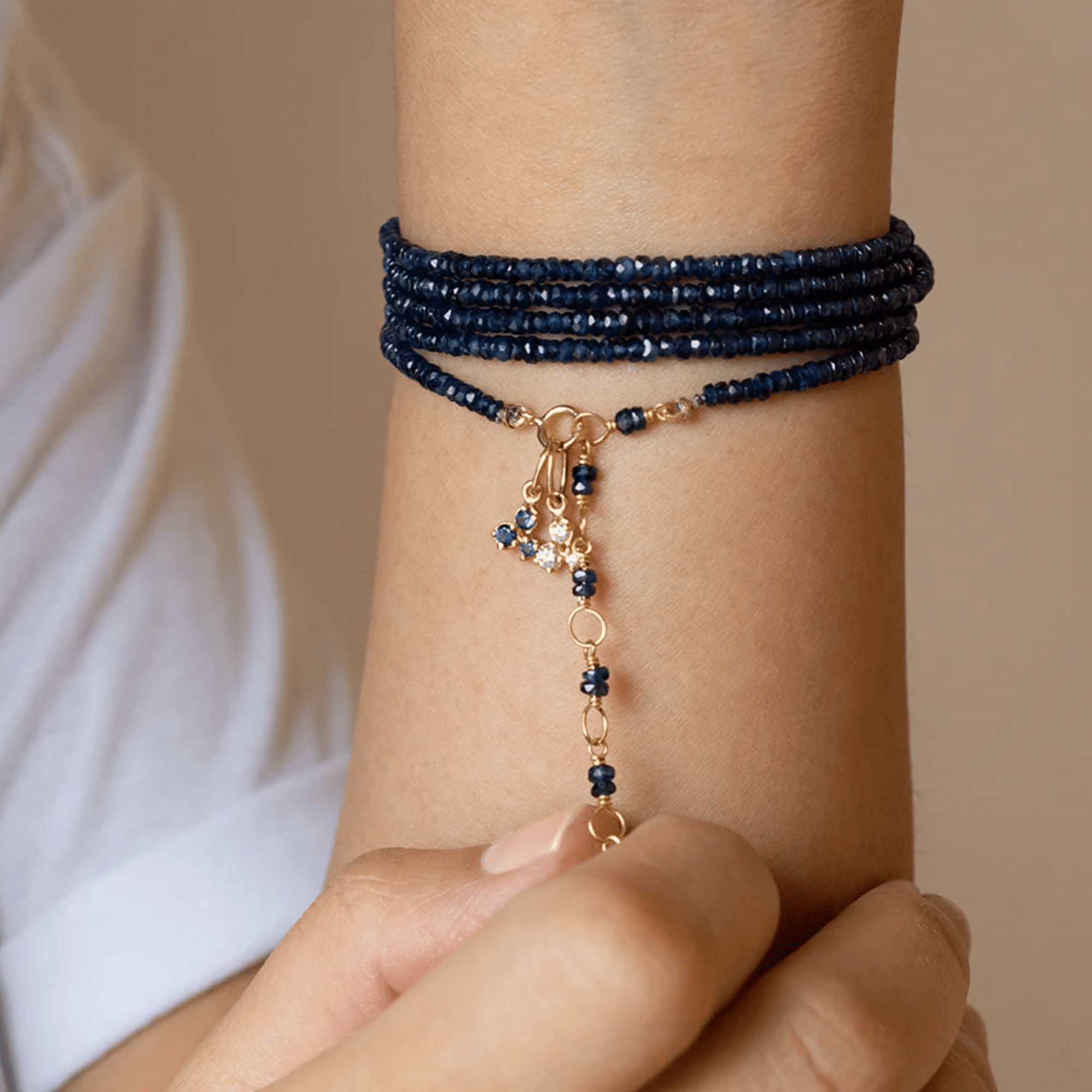 Sapphire Beaded Wrap Bracelet - Peridot Fine Jewelry - Anne Sportun