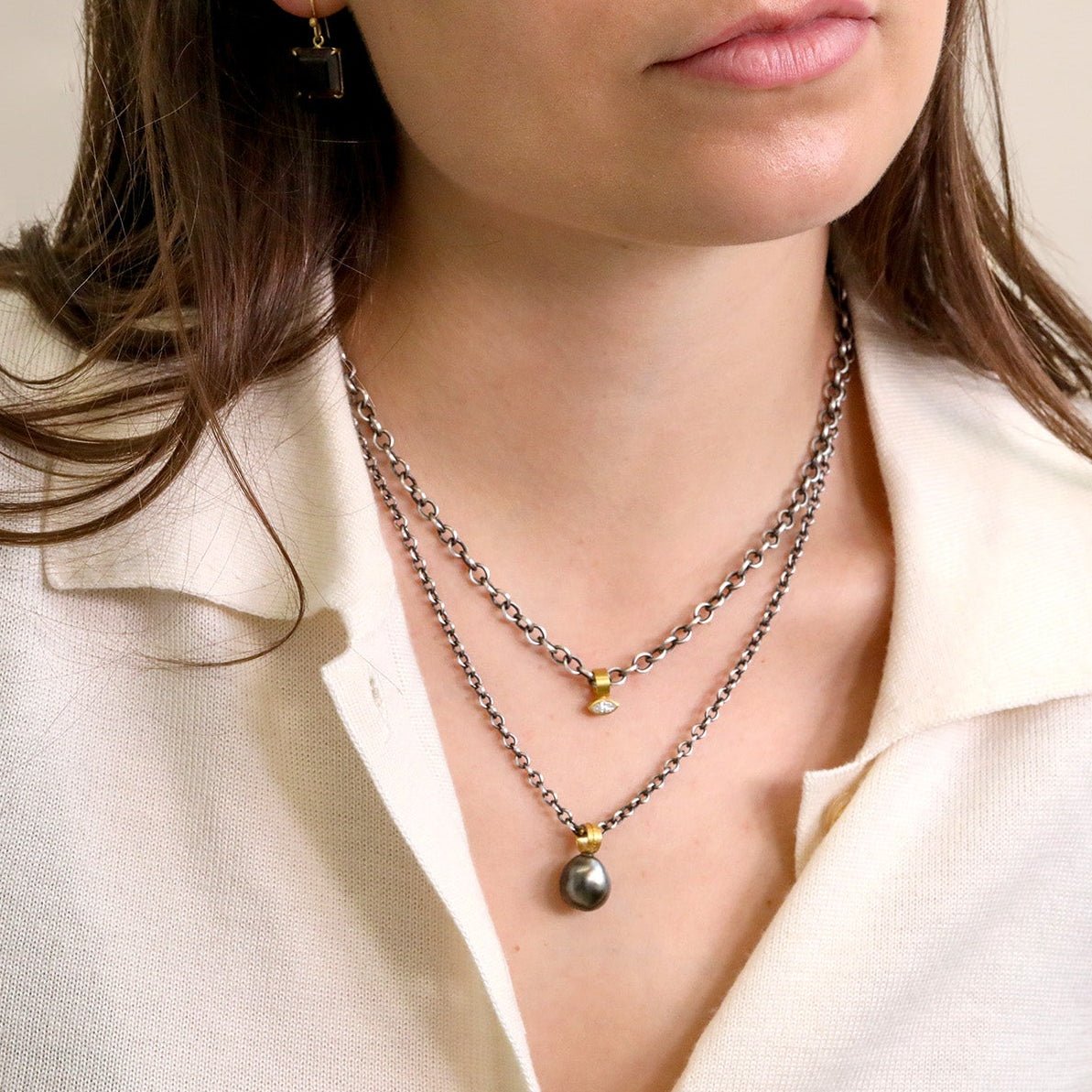 Silver Keshi Pearl Drop Pendant with 22K Bale - Peridot Fine Jewelry - Rosanne Pugliese