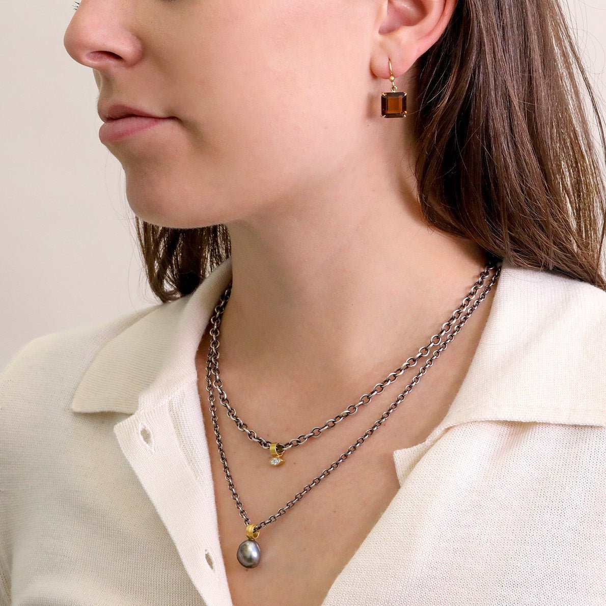 Silver Keshi Pearl Drop Pendant with 22K Bale - Peridot Fine Jewelry - Rosanne Pugliese